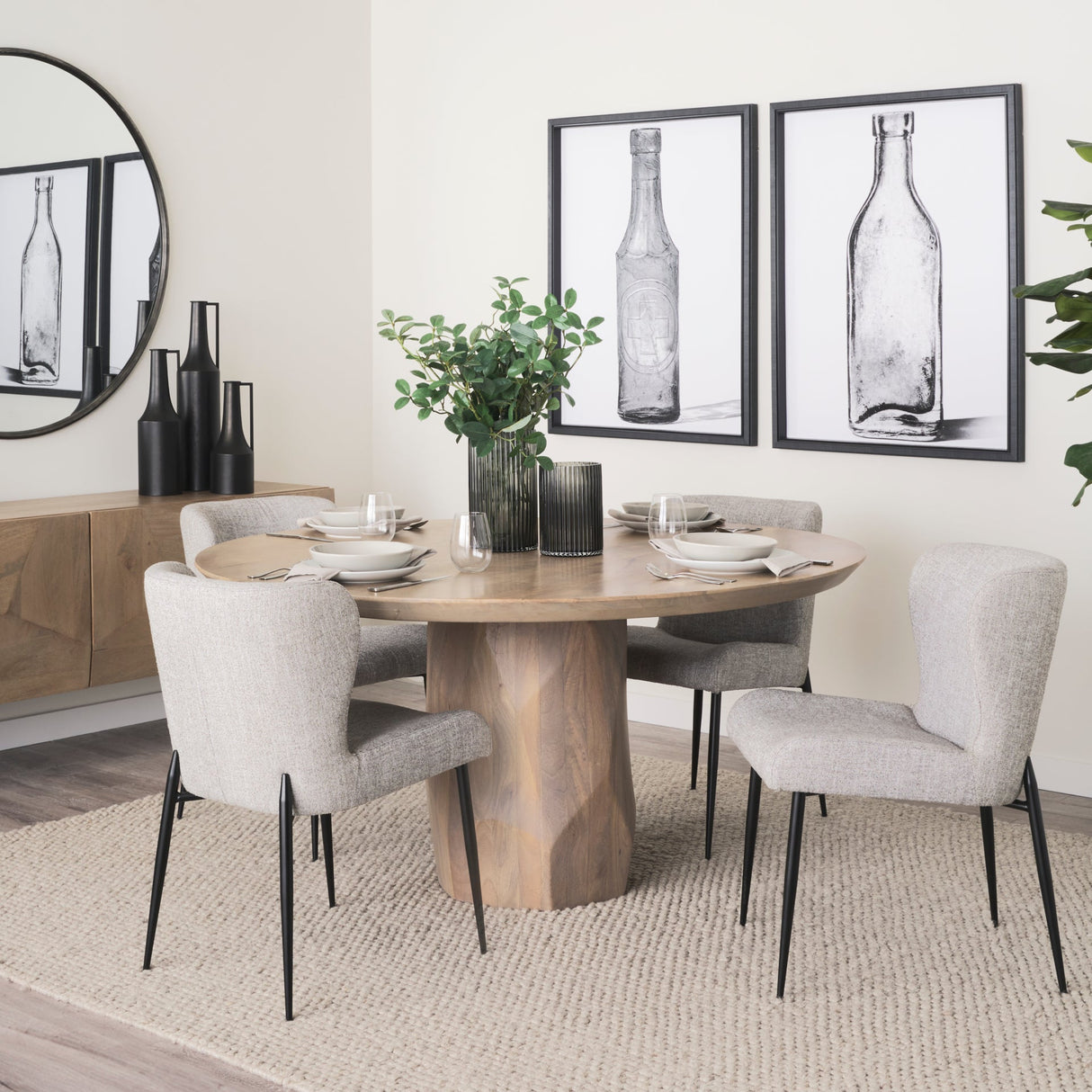 Hartt Dining Chair W/ Matte Black Metal Frame and Gray Fabric by Mercana at Eve Furniture