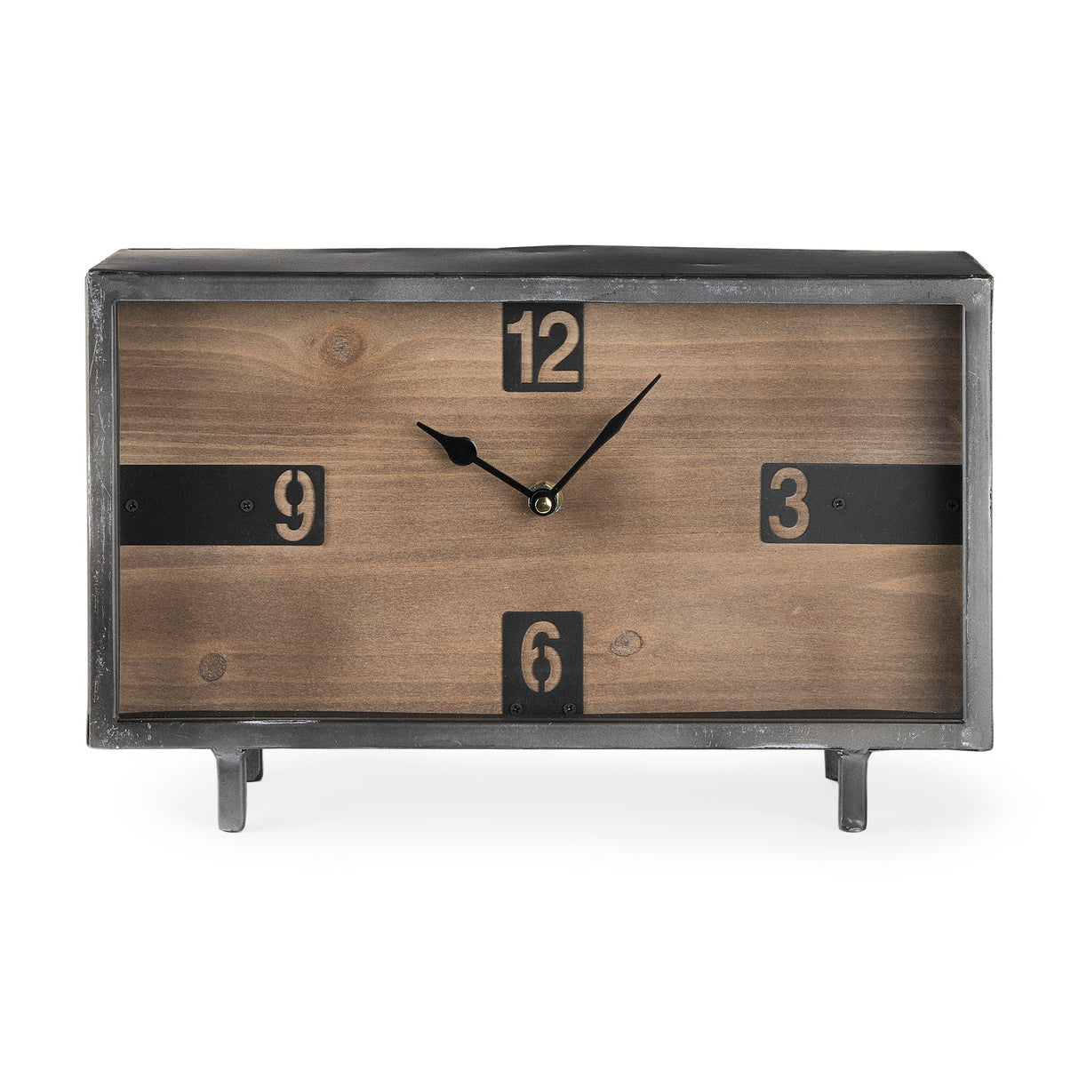 Harvey 13.0L x 4.5W x 8.1H Black Metal and Wood Rectangular Table Clock by Mercana at Eve Furniture