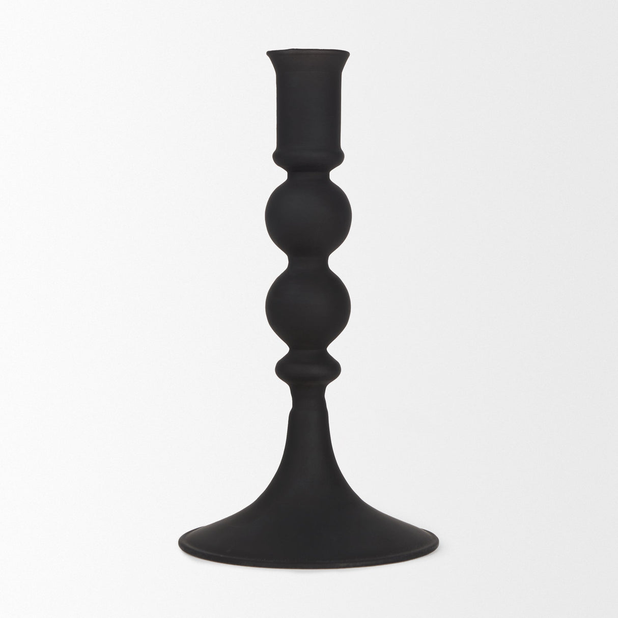 Haute Small Matte Black Blown Glass Candlestick by Mercana at Eve Furniture