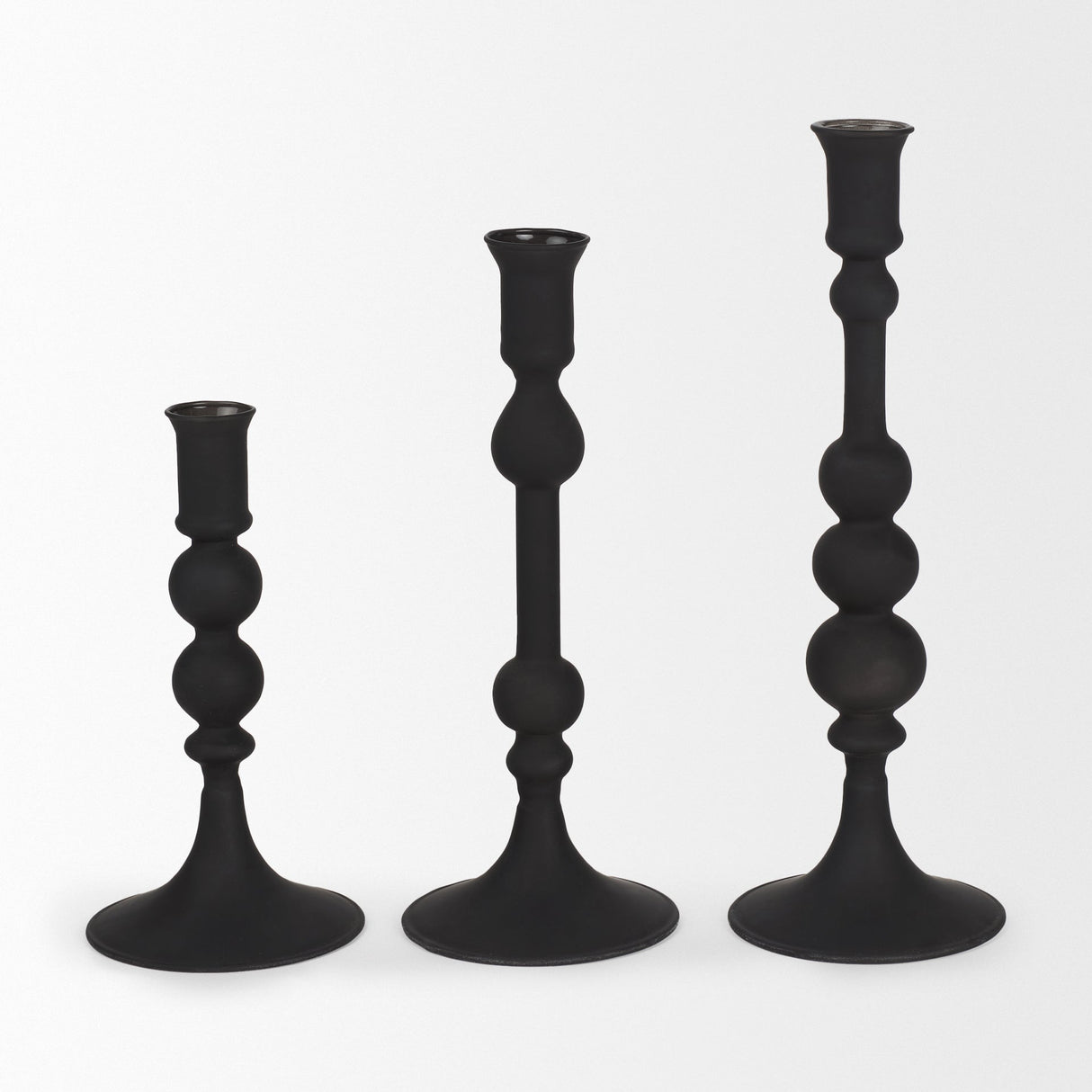 Haute Small Matte Black Blown Glass Candlestick by Mercana at Eve Furniture
