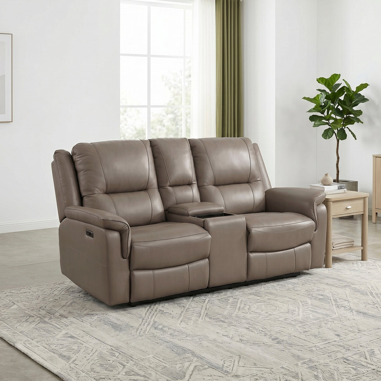 Haven Russet Power Double Reclining Loveseat with Center Console