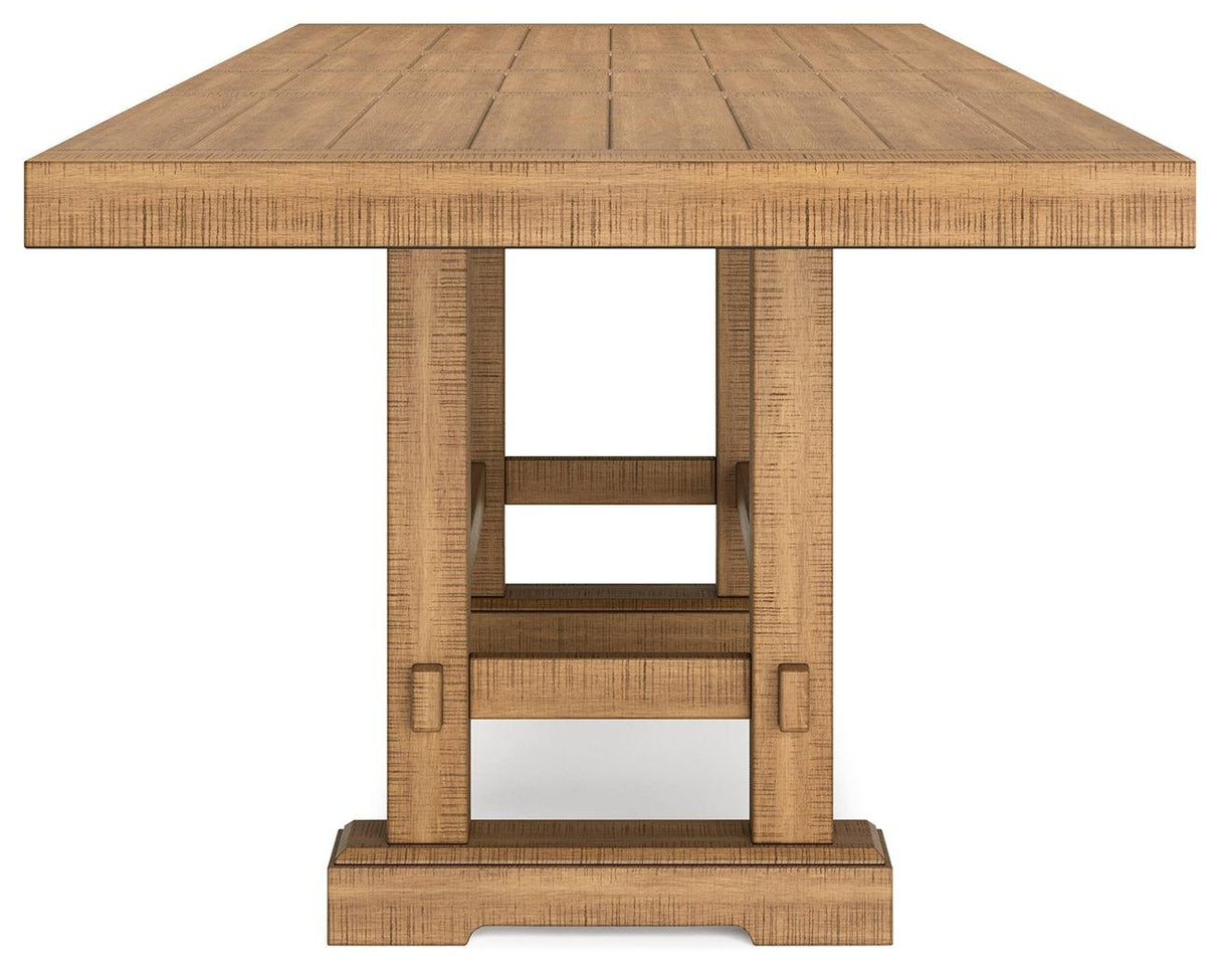 Havonplane Light Brown Pine Counter Height Dining Table and 6 Barstools by Ashley at Eve Furniture