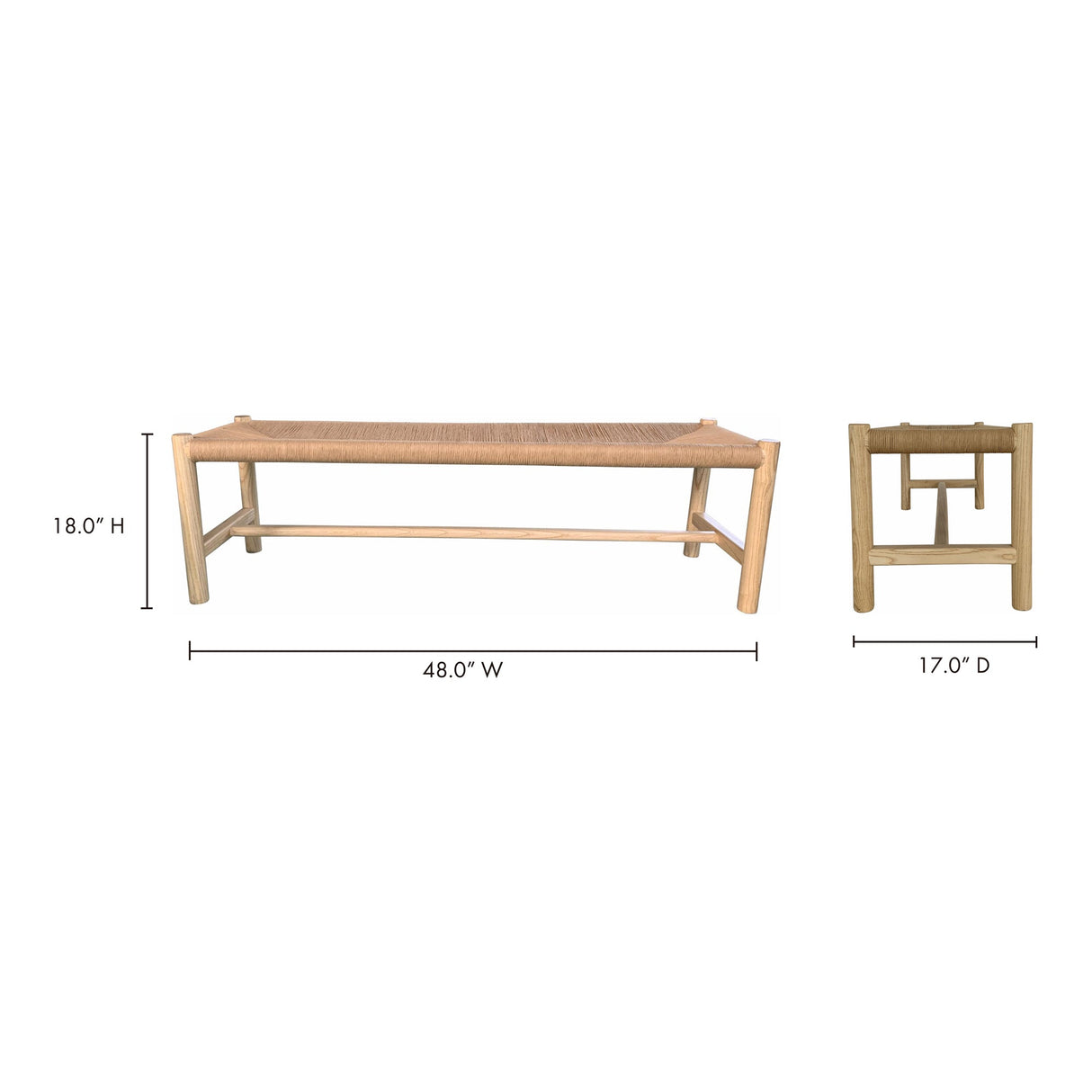 Hawthorn Natural Small Bench by Moe's Home at Eve Furniture