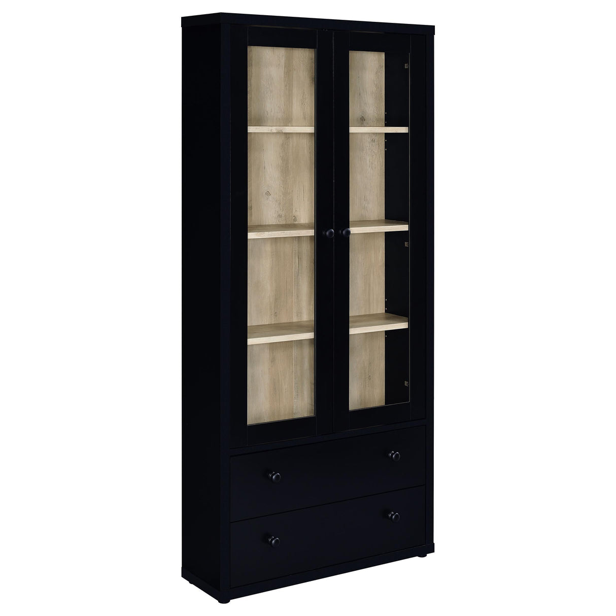 Hawthorne Black 4-Shelf Glass Door Tall Cabinet with Drawers by Coaster at Eve Furniture