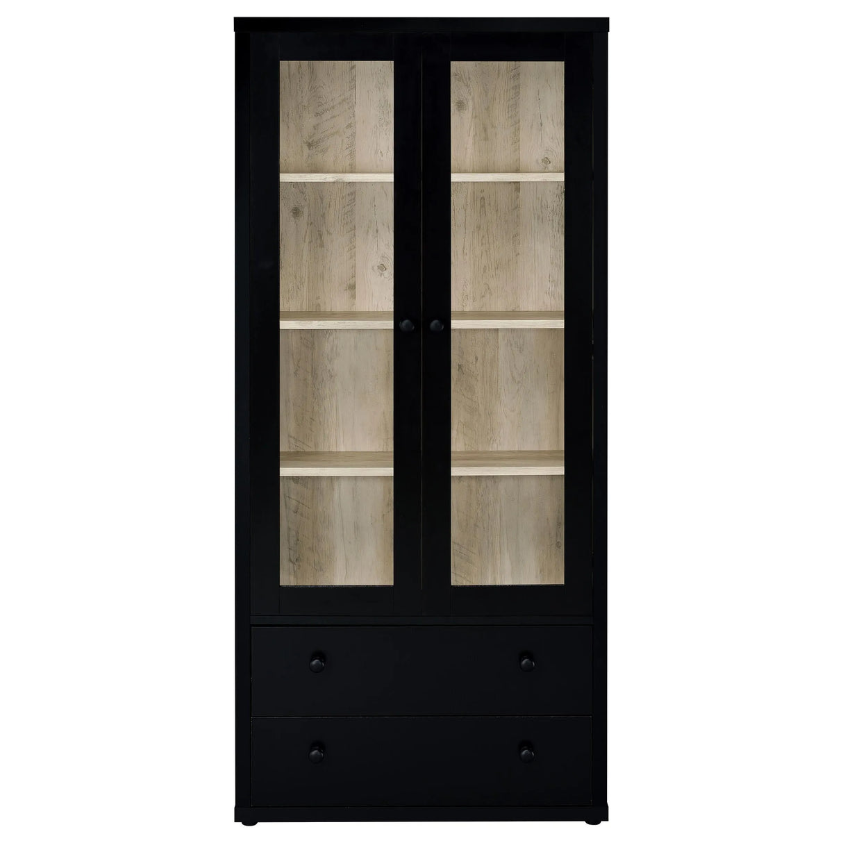 Hawthorne Black 4-Shelf Glass Door Tall Cabinet with Drawers by Coaster at Eve Furniture
