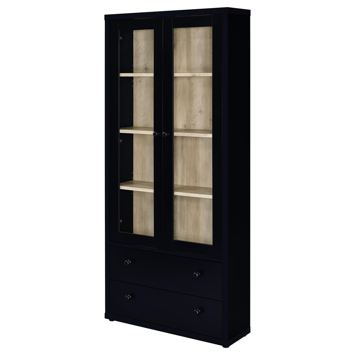 Hawthorne Black 4-Shelf Glass Door Tall Cabinet with Drawers by Coaster at Eve Furniture