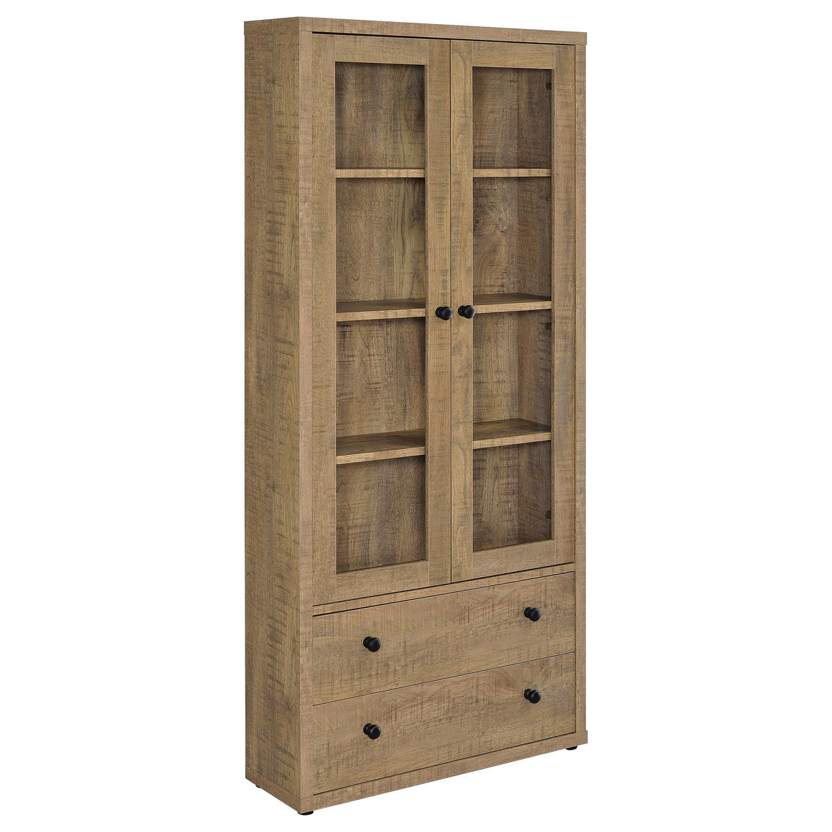 Hawthorne Mango 4-Shelf Glass Door Tall Cabinet with Drawers by Coaster at Eve Furniture