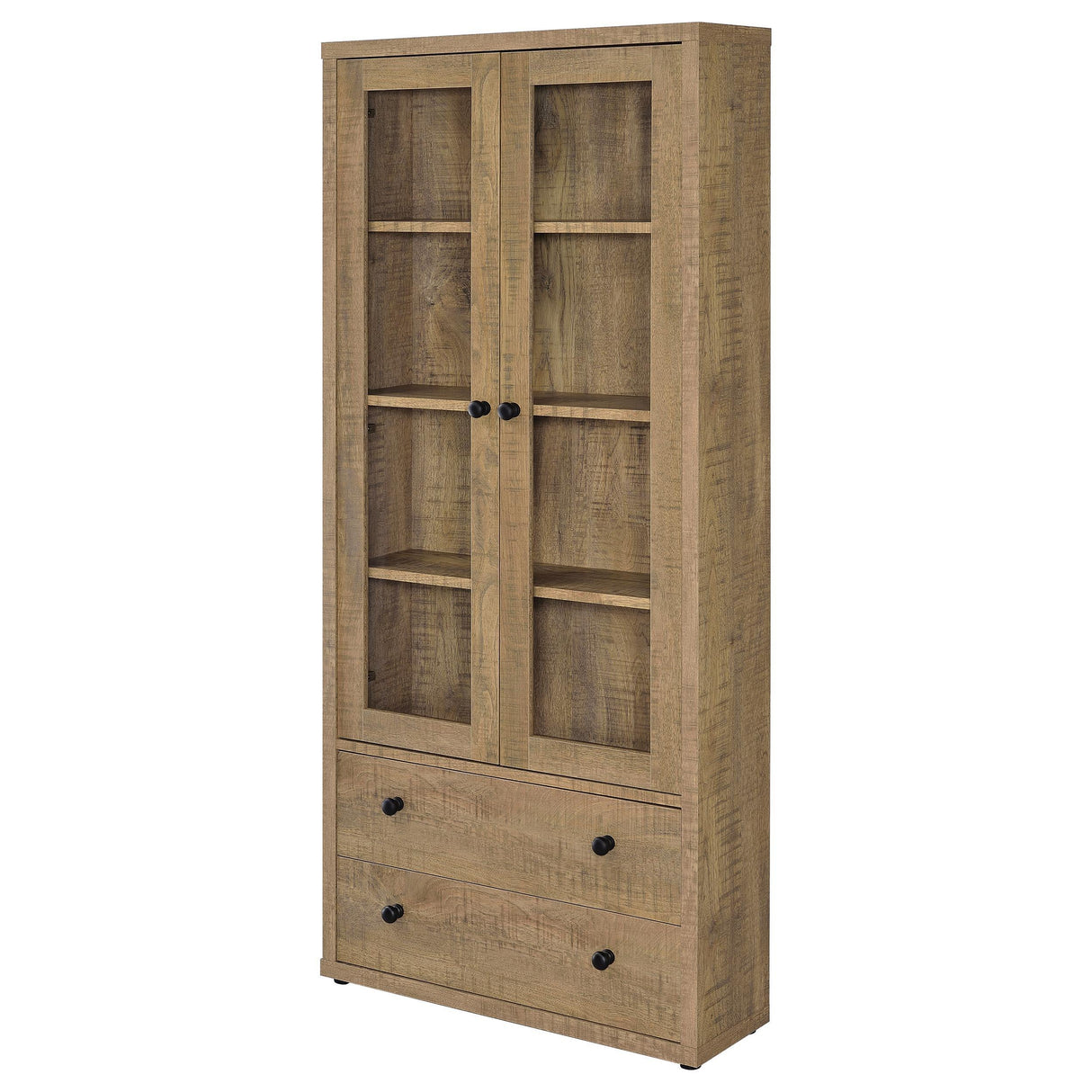 Hawthorne Mango 4-Shelf Glass Door Tall Cabinet with Drawers by Coaster at Eve Furniture