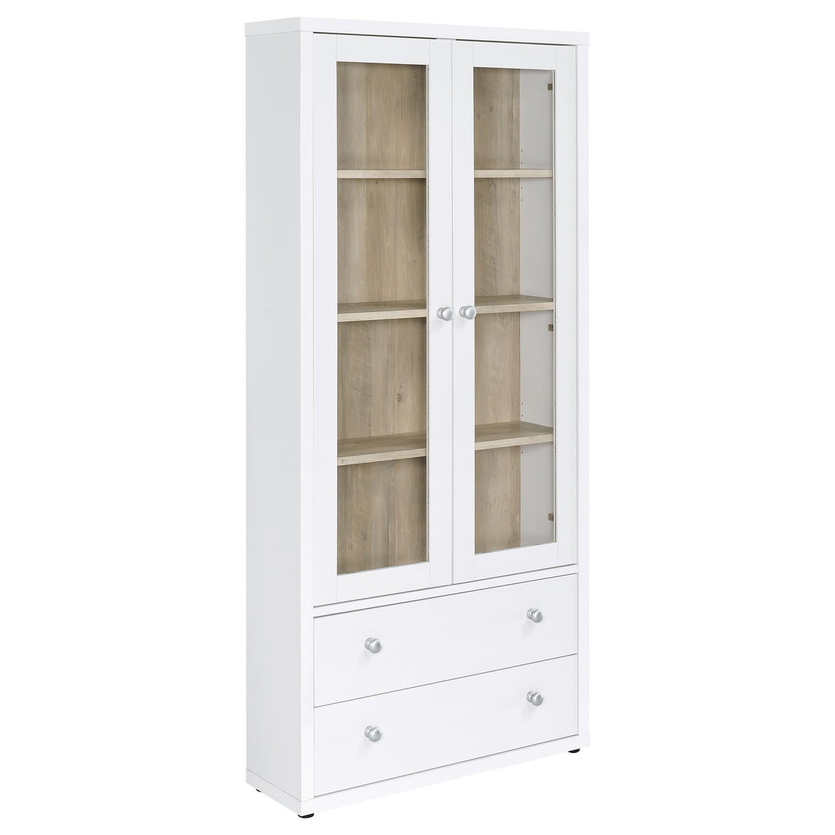 Hawthorne White 4-Shelf Glass Door Tall Cabinet with Drawers by Coaster at Eve Furniture