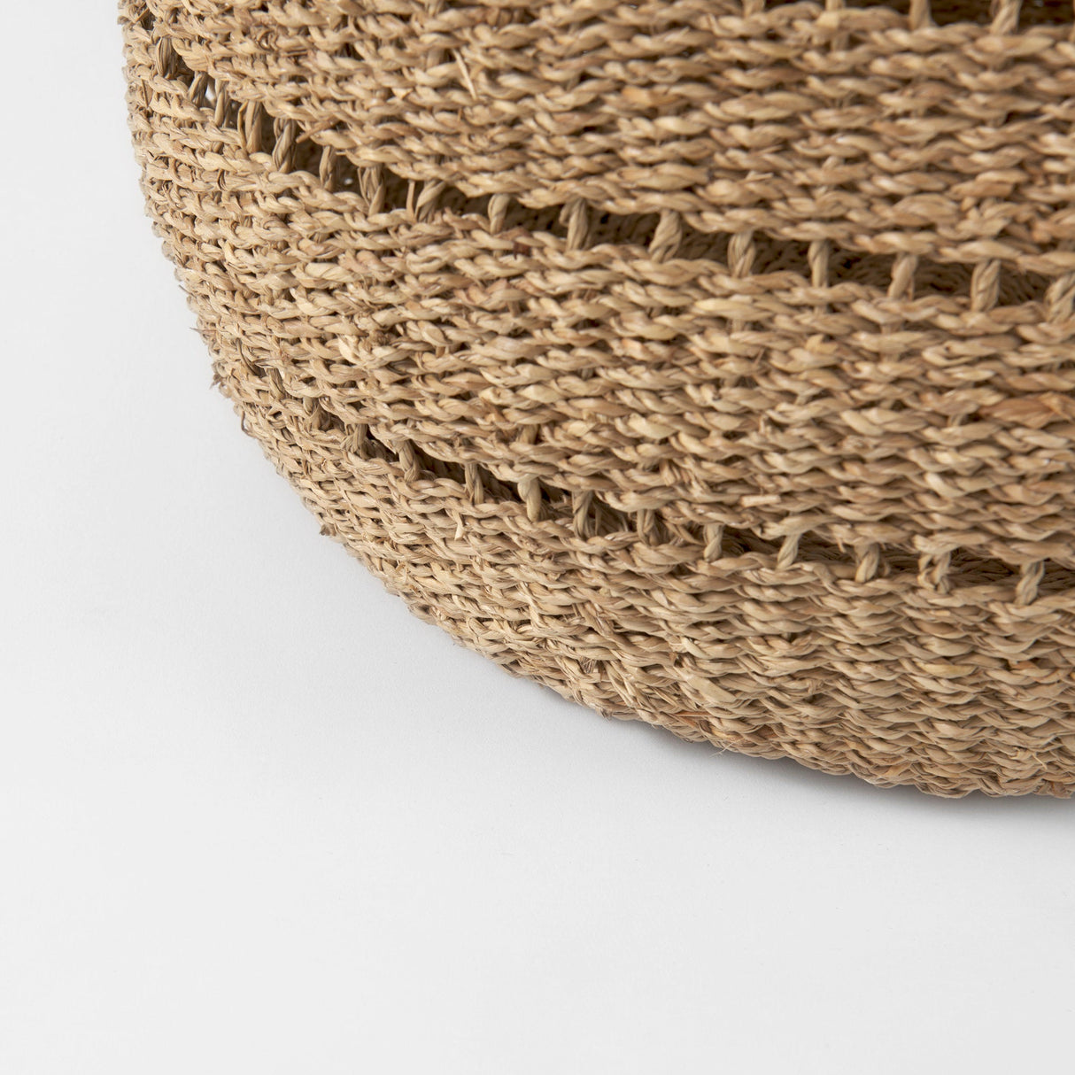 Hayes (Set of 2) Medium Brown Seagrass Round Basket with Stripe Pattern by Mercana at Eve Furniture