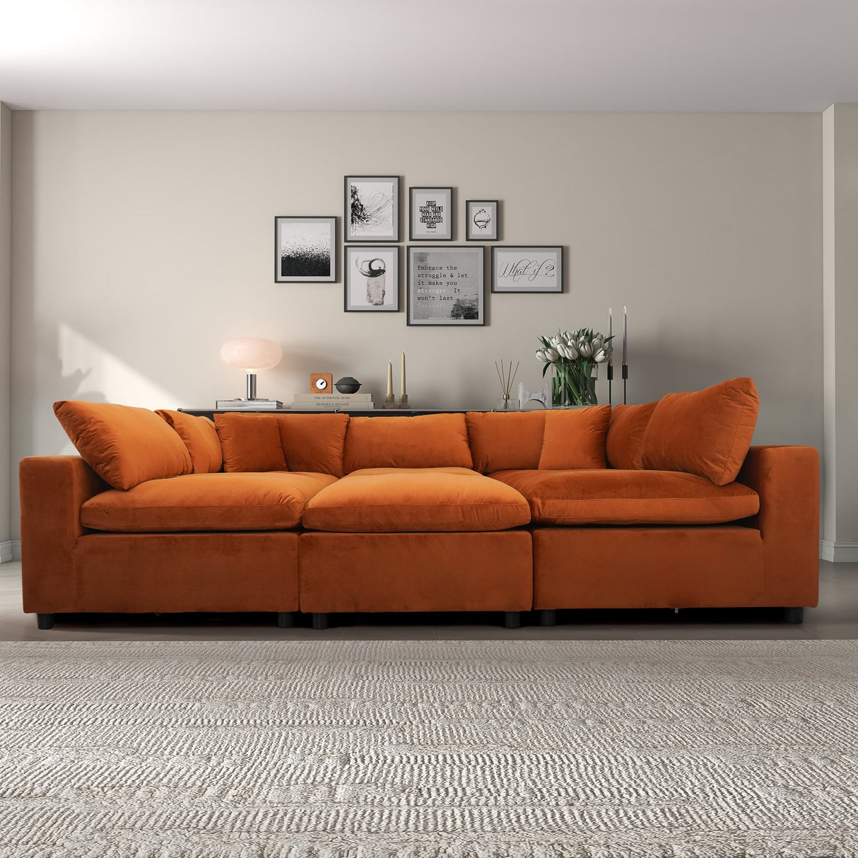 Hayward Burnt Orange Velvet Modular Sectional Sofa by Ashcroft Furniture at Eve Furniture