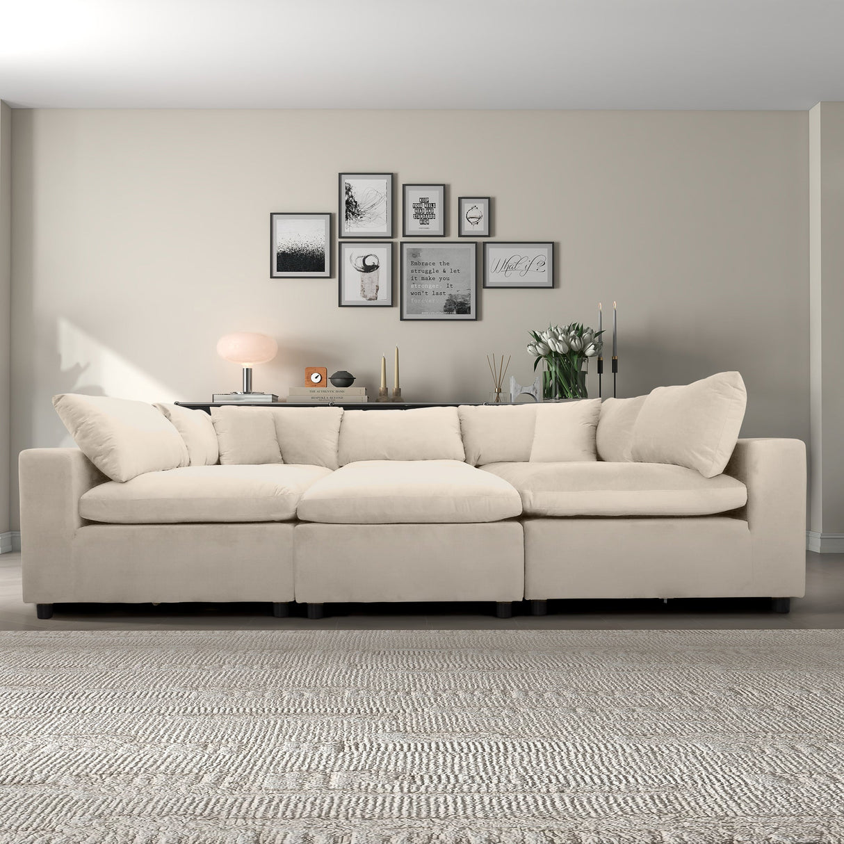 Hayward Ivory Velvet Modular Sectional Sofa by Ashcroft Furniture at Eve Furniture