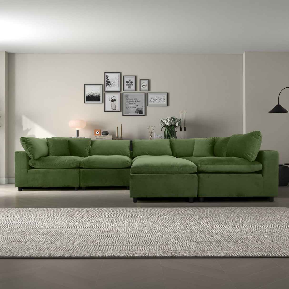 Hayward Olive Green Velvet Modular Sectional Sofa by Ashcroft Furniture at Eve Furniture