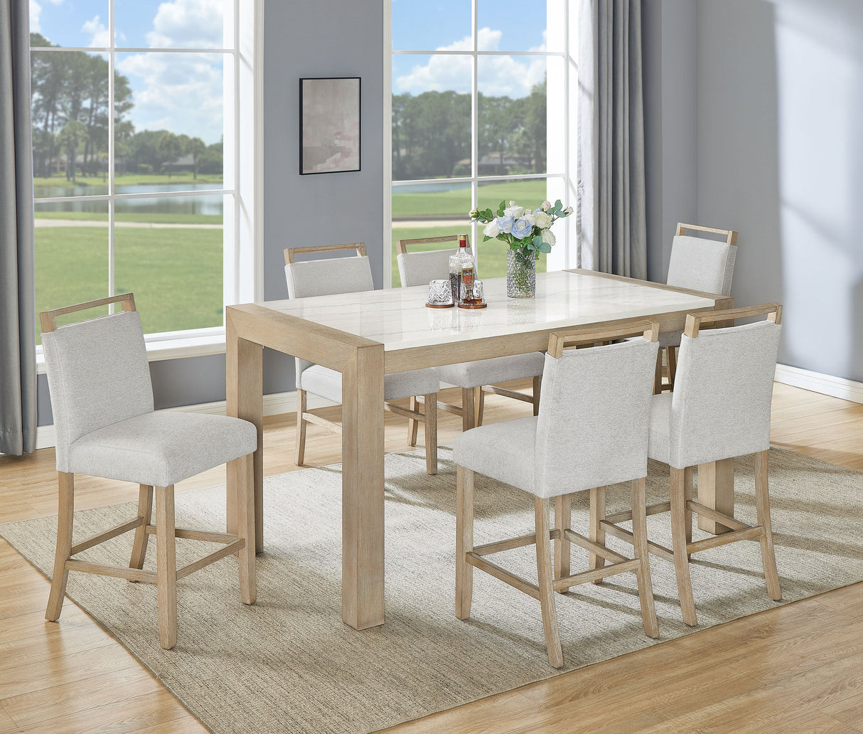 Hazel Neutral Genuine Marble Top Counter Height Table by Crown Mark at Eve Furniture