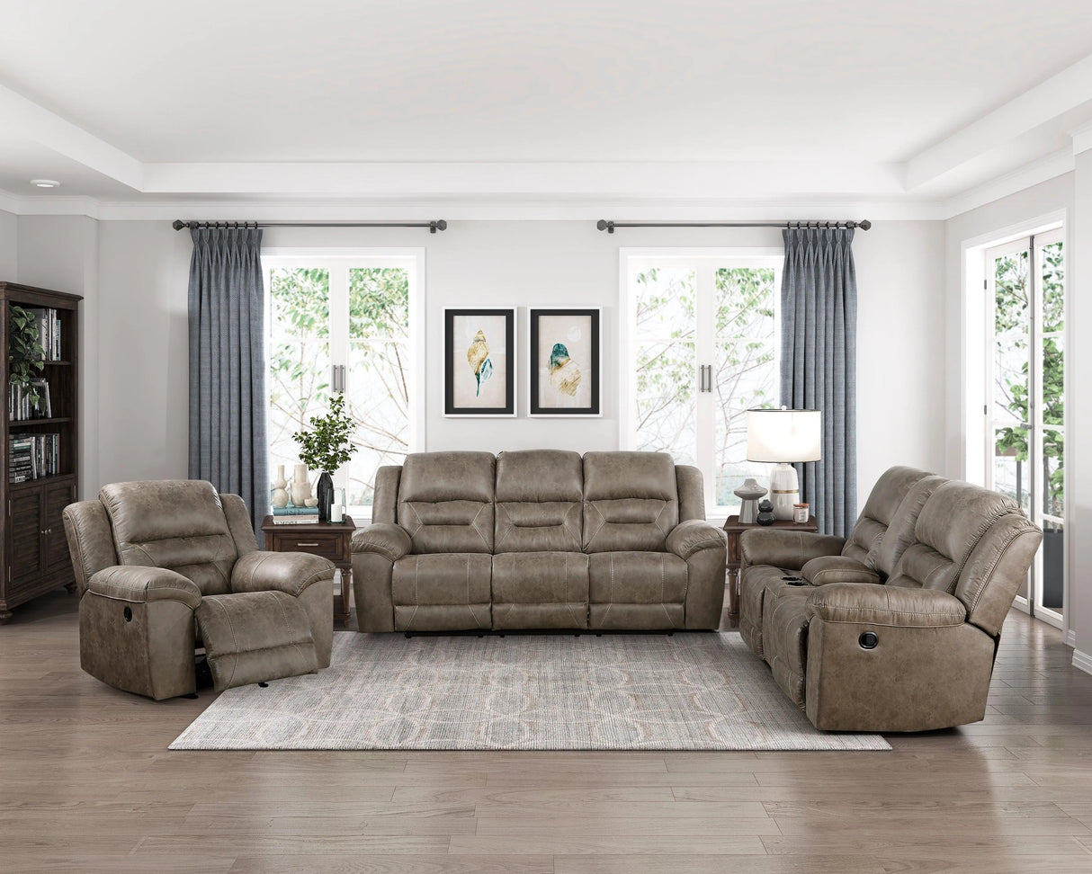 Hazen Brown Microfiber Double Reclining Loveseat with Center Console by Homelegance at Eve Furniture