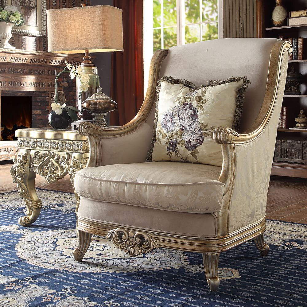 HD-04 Marbled Champagne Silver 3-Piece Living Room Set