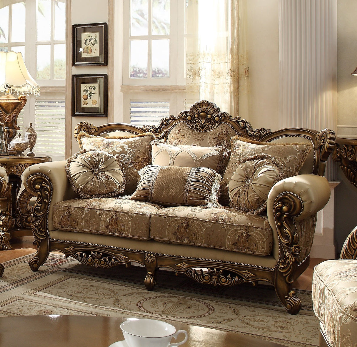 HD-506 Metallic Antique Gold/Perfect Brown 3-Piece Living Room Set