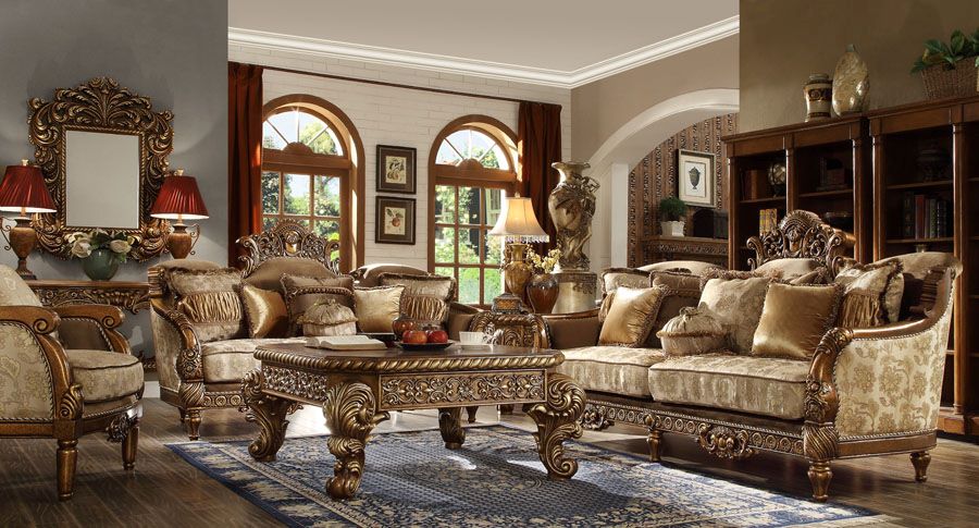 HD-610 Metallic Antique Gold 3-Piece Living Room Set