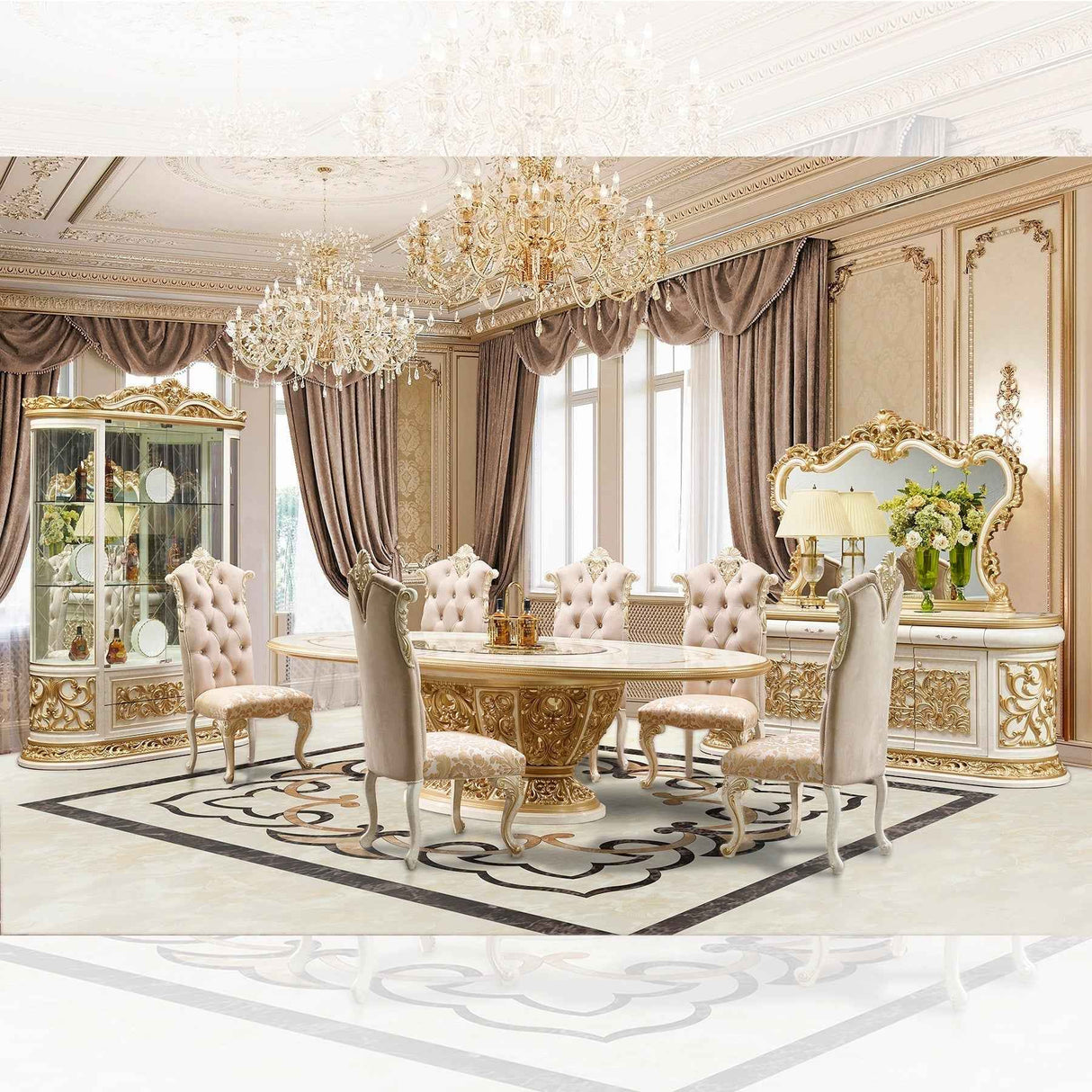 HD-903 Cream/Gold 7-Piece Dining Room Set by Homey Design at Eve Furniture