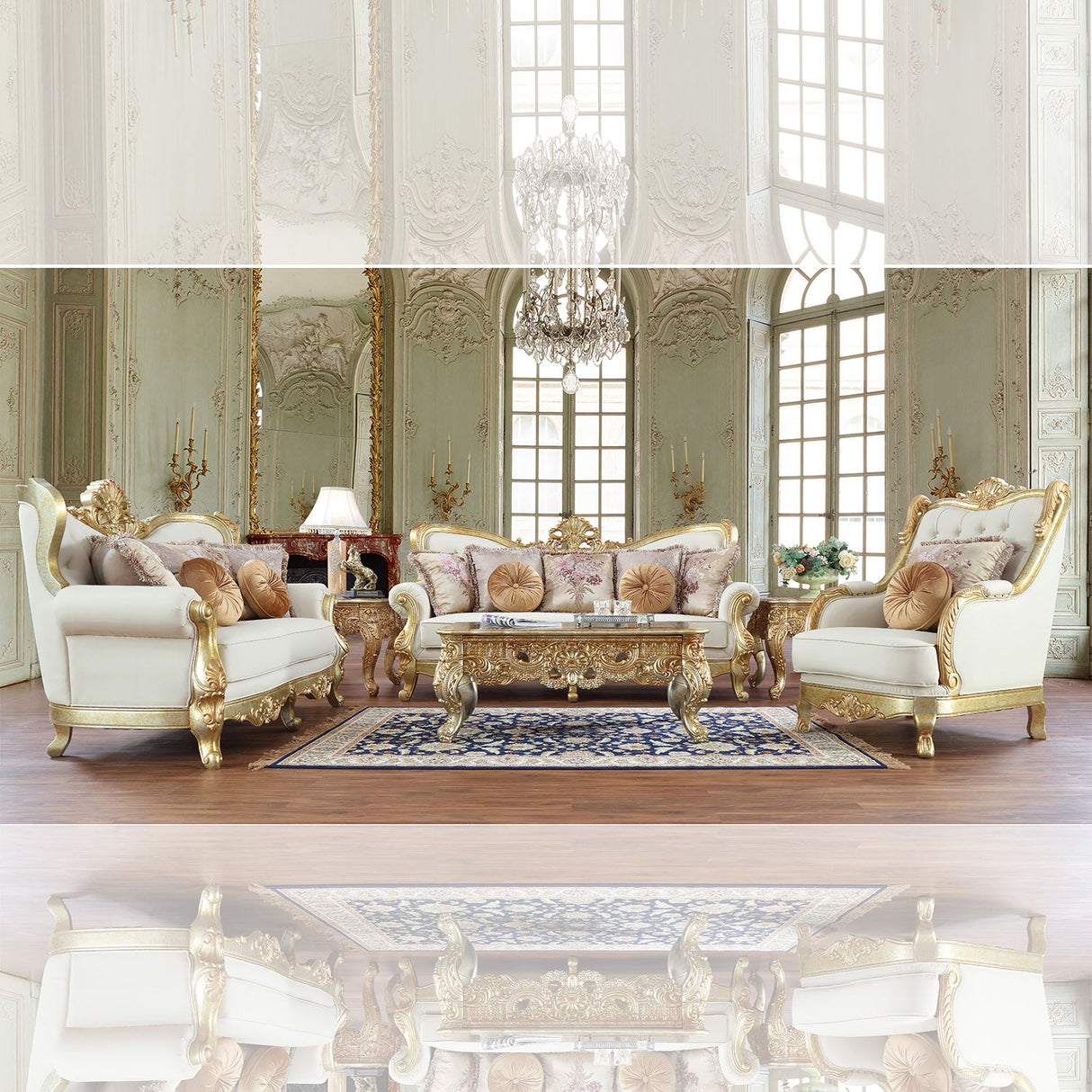 HD-93630 Metallic Antique Gold 3-Piece Living Room Set