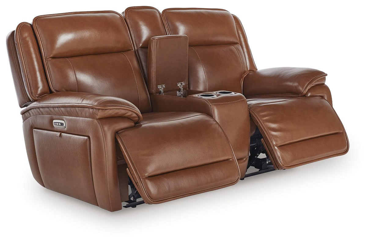 Healy Pier Chocolate Power Reclining Loveseat by Ashley at Eve Furniture