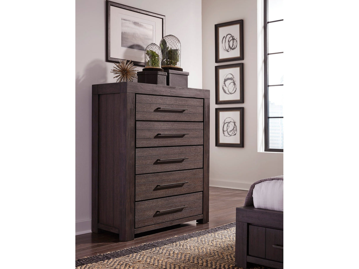 Heath Five Drawer Chest in Basalt Grey by Modus Furniture at Eve Furniture