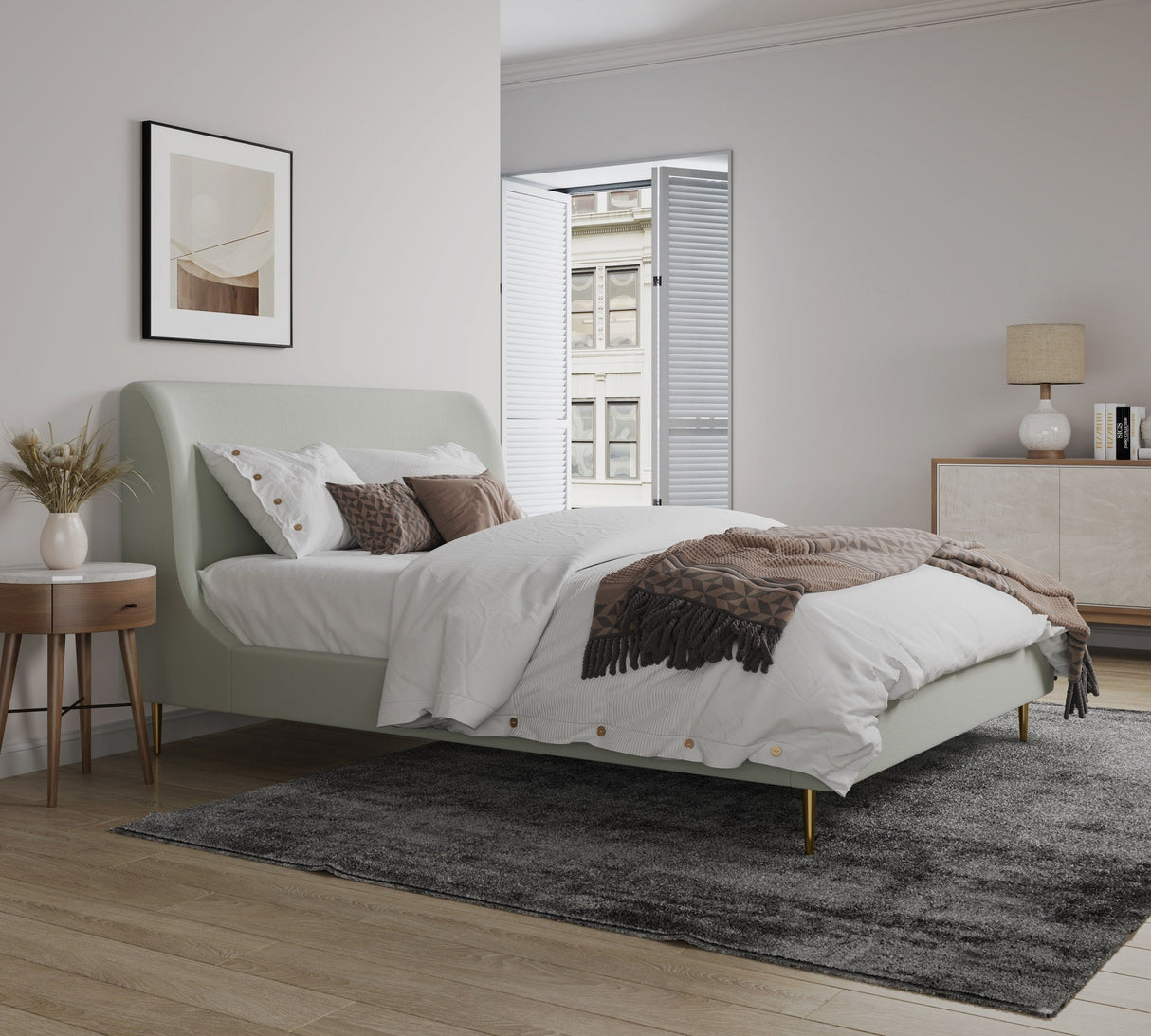 Heather Queen Bed in Cream by Manhattan Comfort at Eve Furniture