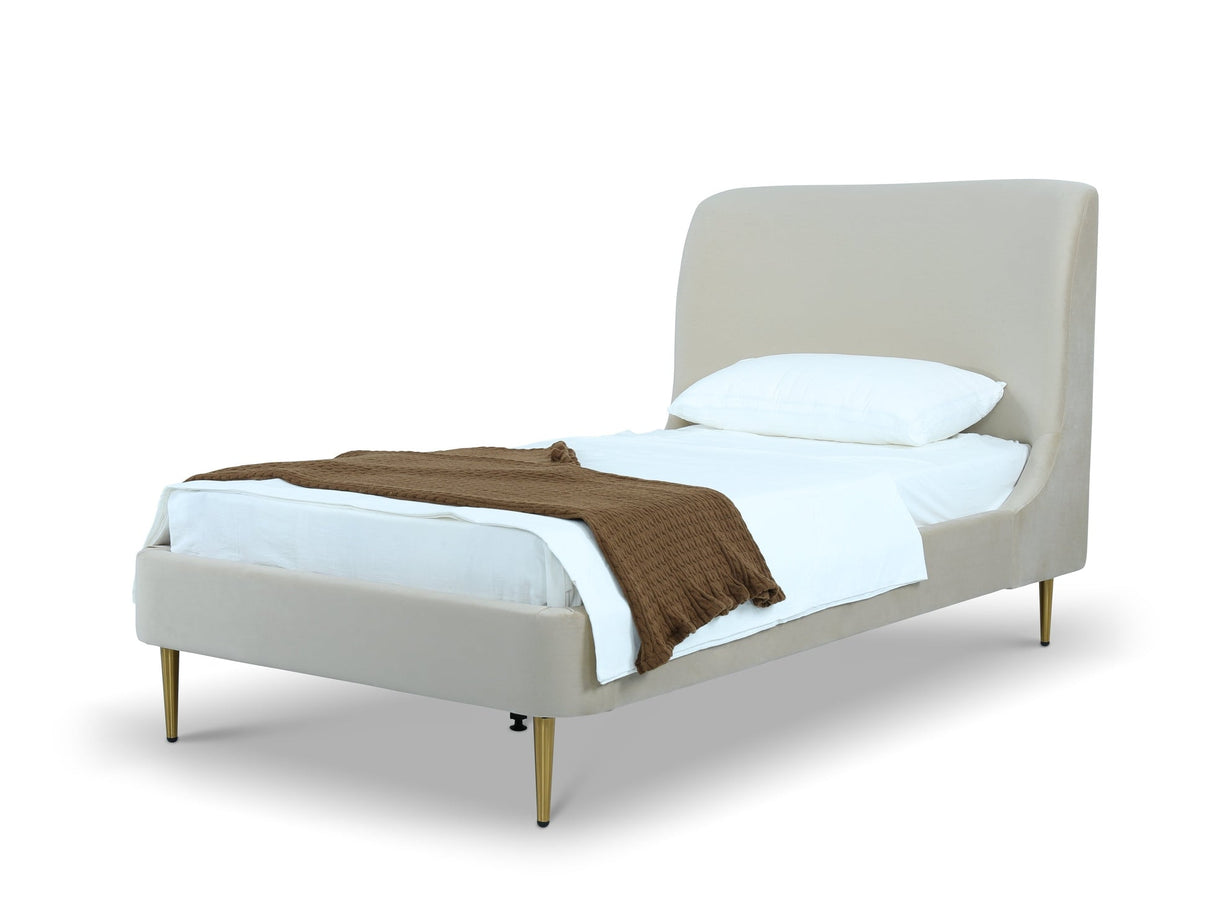 Heather Twin Bed in Cream with Gold Legs by Manhattan Comfort at Eve Furniture