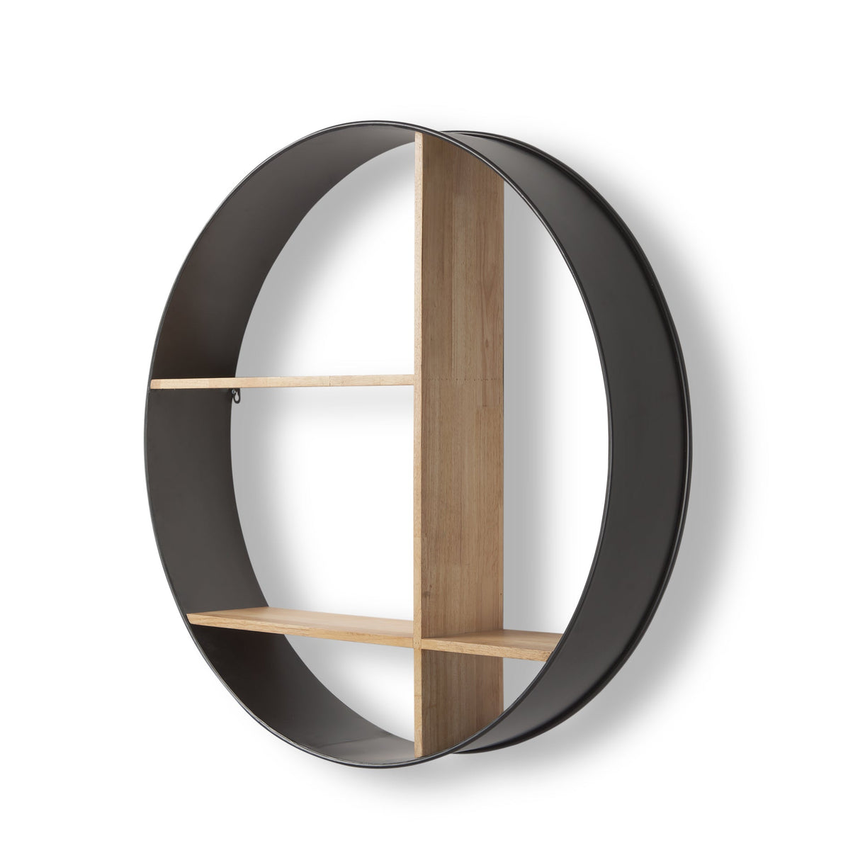 Hector Brown Wood W/ Black Metal Round Wall Shelf by Mercana at Eve Furniture