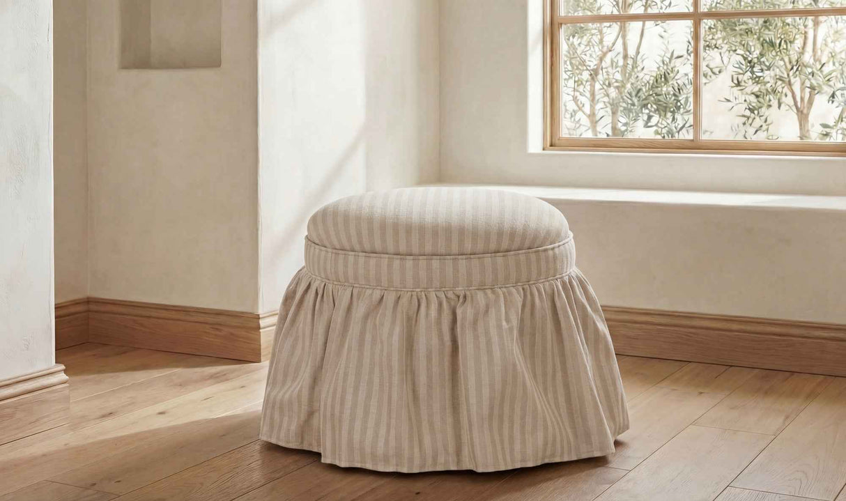 Heidi Beige Stripe Storage Ottoman
