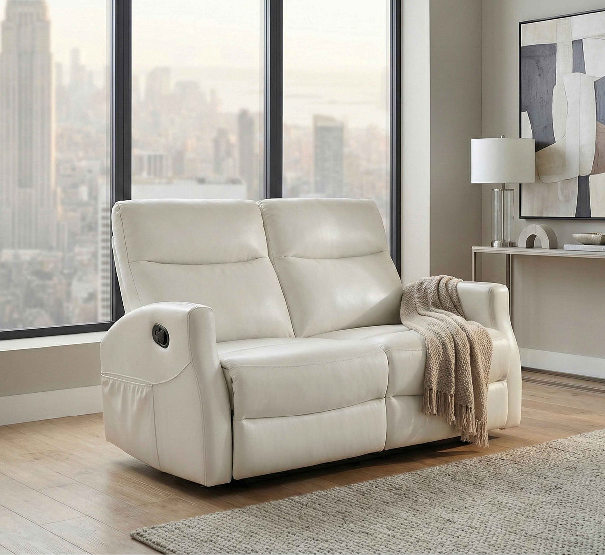 Heisley Beige Double Reclining Loveseat by Homelegance at Eve Furniture