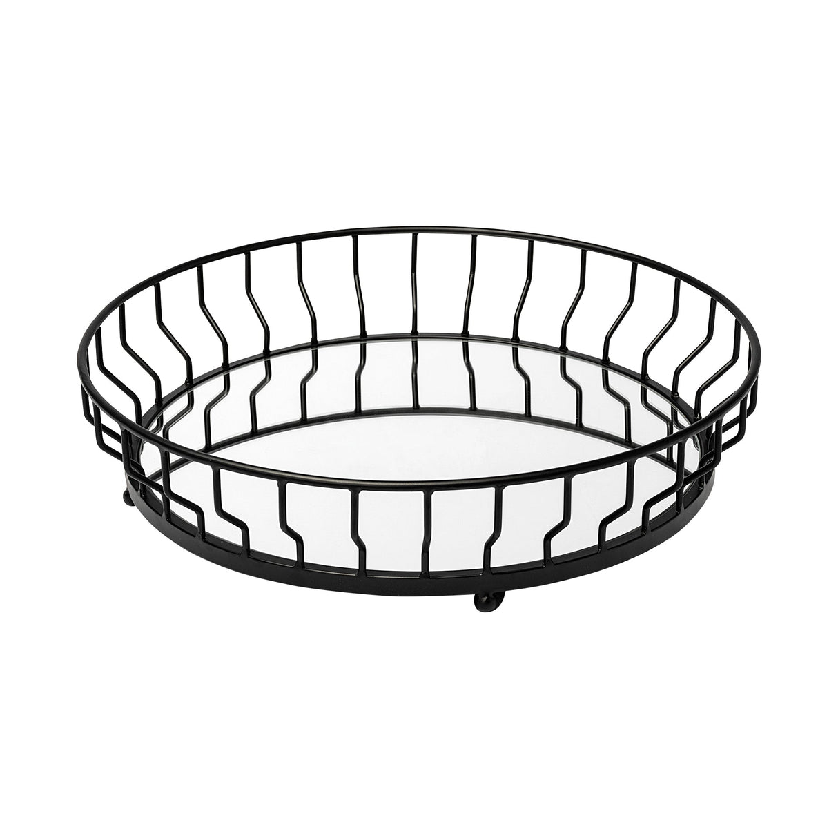 Helena 20L x 20W Black Metal Mirrored Bottom Round Serving Tray by Mercana at Eve Furniture