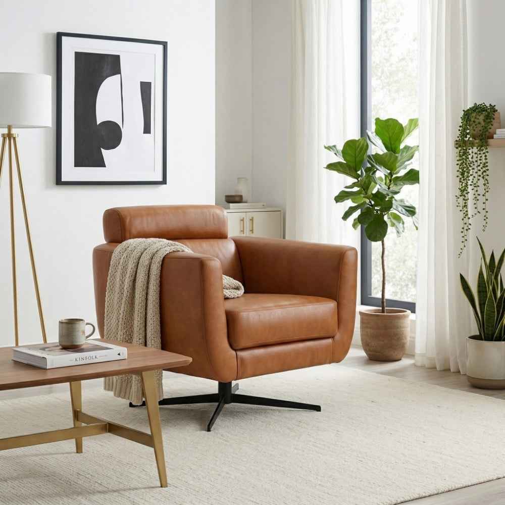 Helena Tan Leather Swivel Chair by Ashcroft Furniture at Eve Furniture