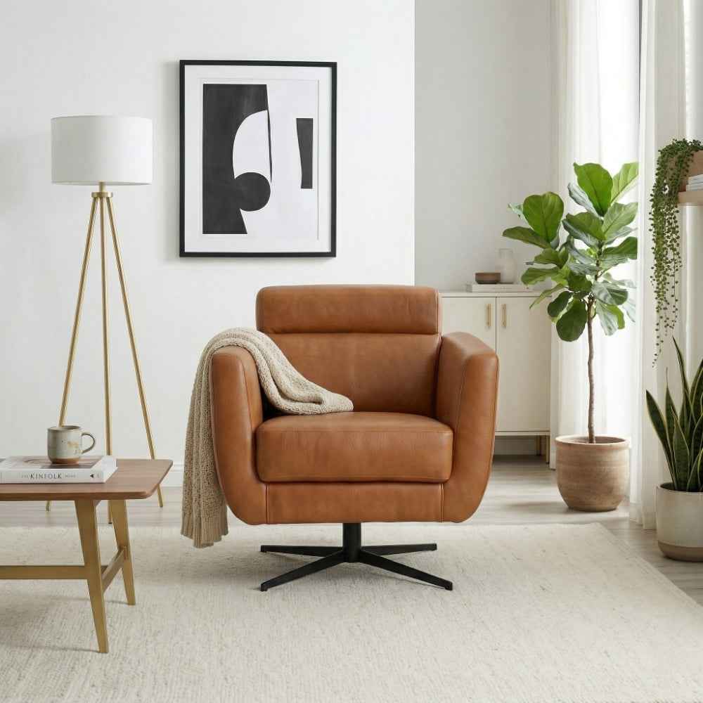 Helena Tan Leather Swivel Chair by Ashcroft Furniture at Eve Furniture