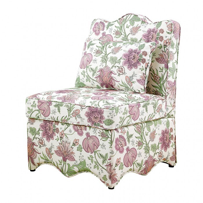 Hemsworth Jacobean Floral Blossom Pink Accent Chair by Furniture of America at Eve Furniture