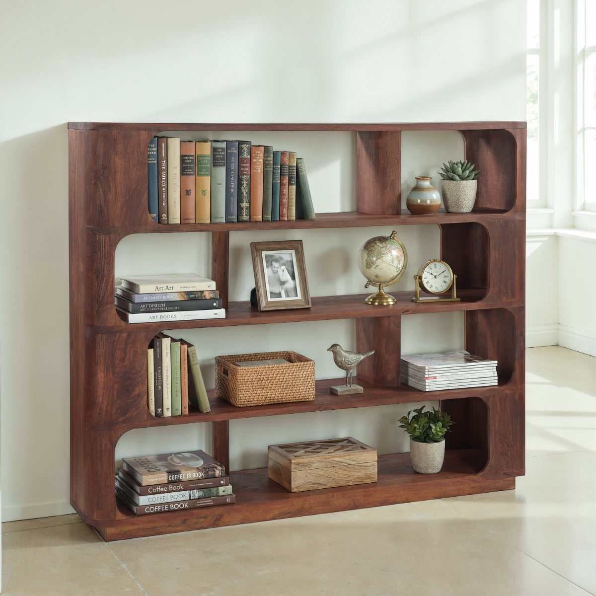 Henderson 67" Wide Bookshelf in Pecan Brown Sandblasted by Home Trends & Design at Eve Furniture