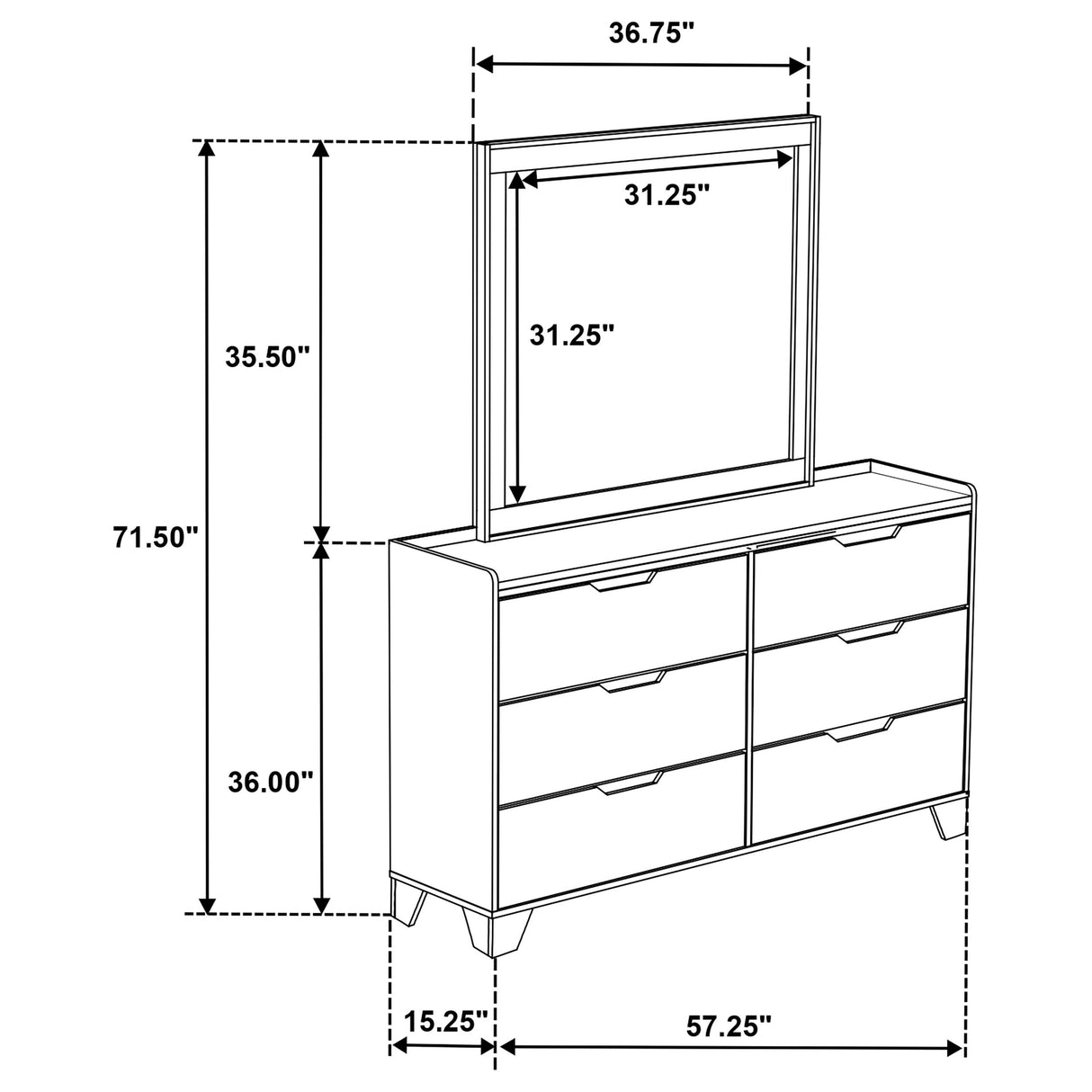Henderson Medium Oak 6-drawer Bedroom Dresser with Mirror by Coaster at Eve Furniture