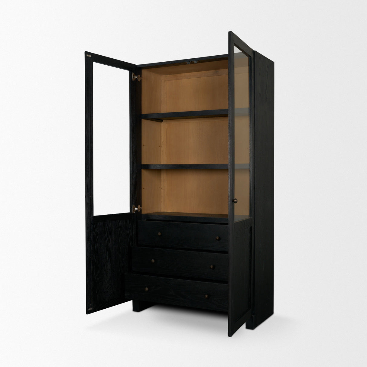 Henry Black & Light Brown Oak Wood w/ Glass Doors Curio Cabinet by Mercana at Eve Furniture
