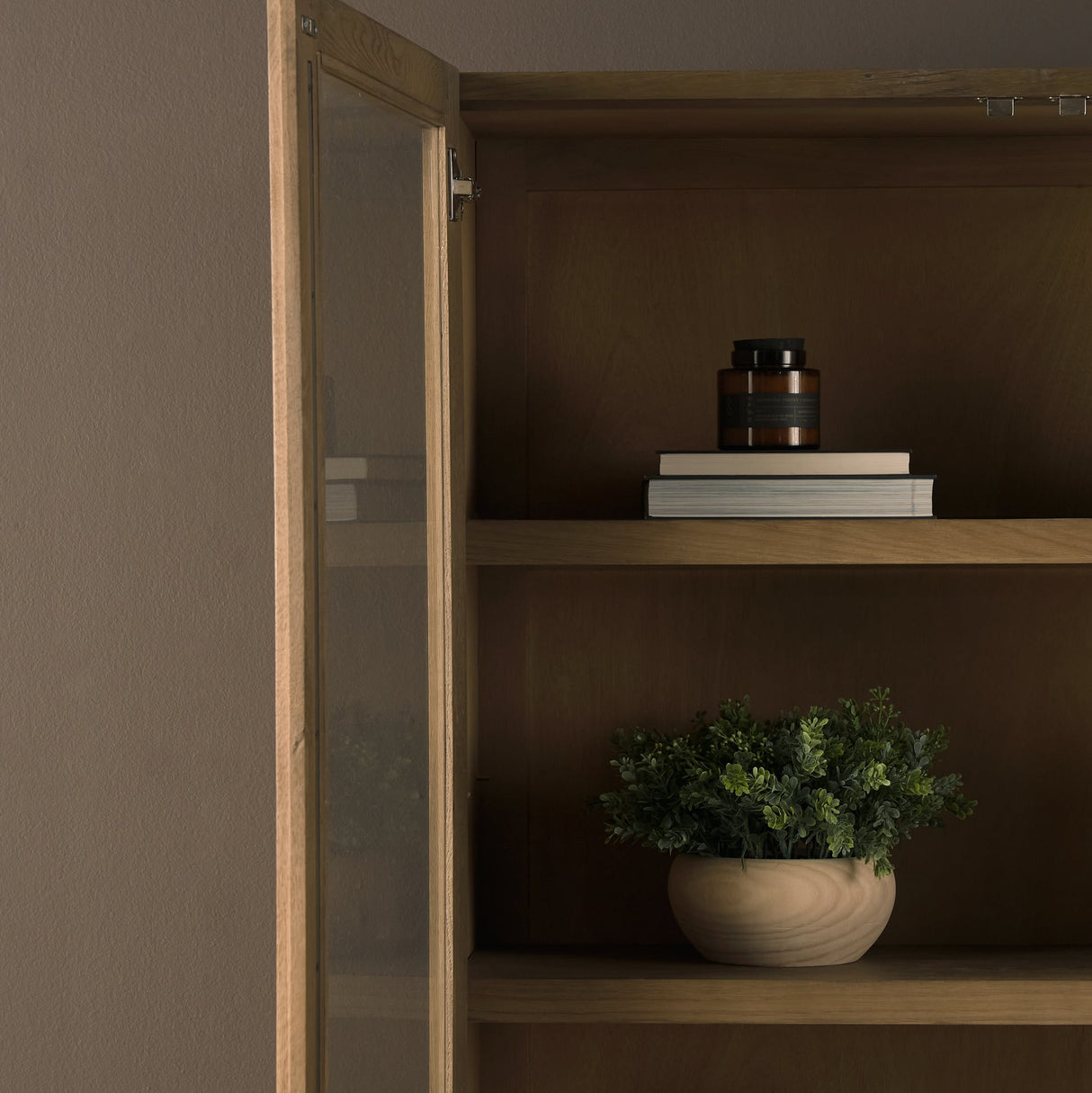 Henry Dark & Light Brown Oak Wood w/ Glass Doors Curio Cabinet by Mercana at Eve Furniture