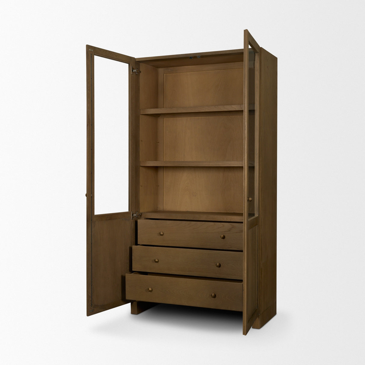 Henry Dark & Light Brown Oak Wood w/ Glass Doors Curio Cabinet by Mercana at Eve Furniture