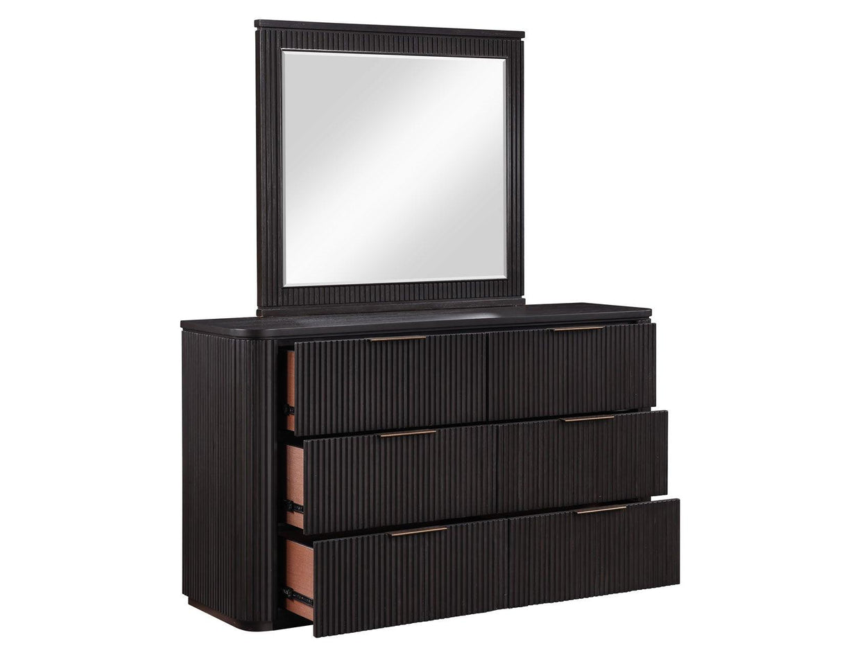 Henry 65″ 6-Drawer Reeded Dresser and Mirror, Espresso Finish by Steve Silver at Eve Furniture