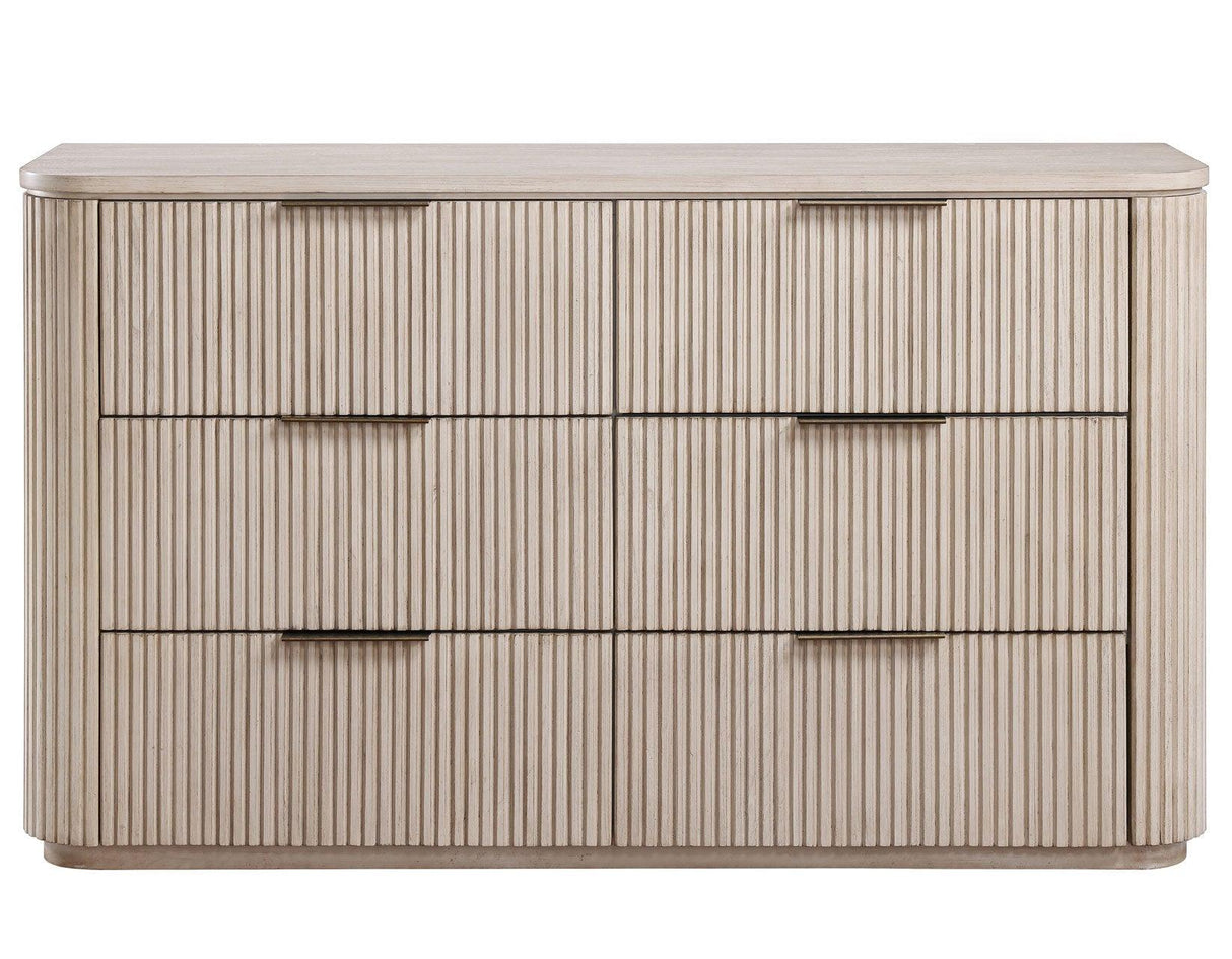 Henry 65″ 6-Drawer Reeded Dresser and Mirror, Tan Finish by Steve Silver at Eve Furniture