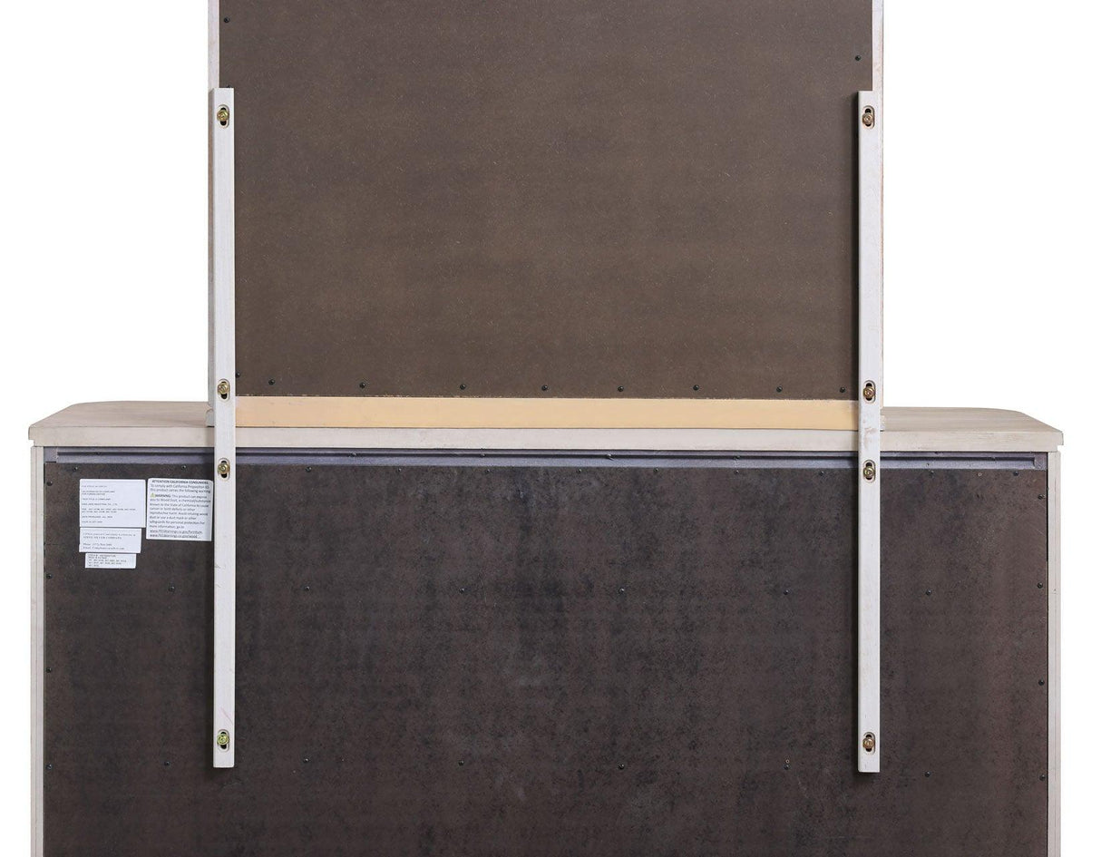 Henry 65″ 6-Drawer Reeded Dresser and Mirror, Tan Finish by Steve Silver at Eve Furniture