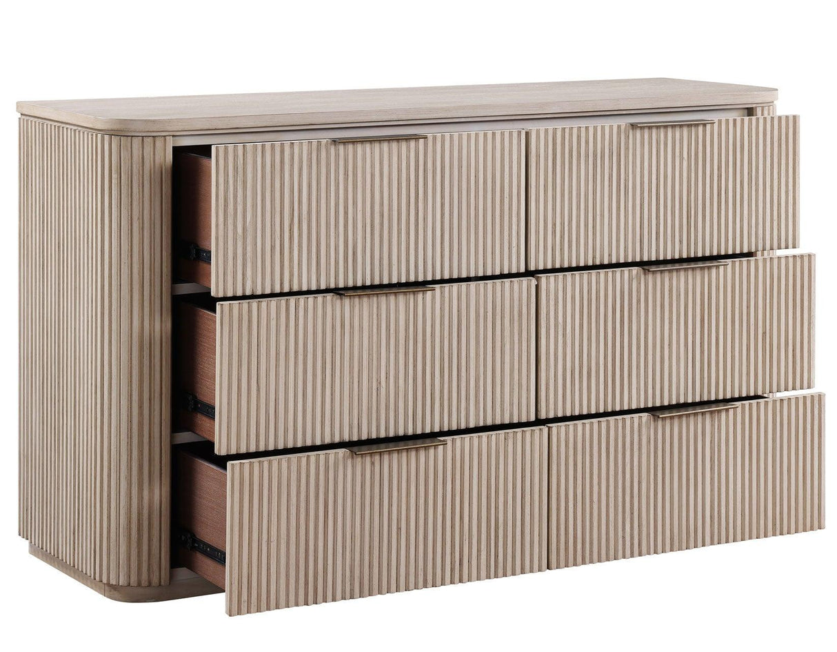 Henry 65″ 6-Drawer Reeded Dresser, Tan Finish by Steve Silver at Eve Furniture