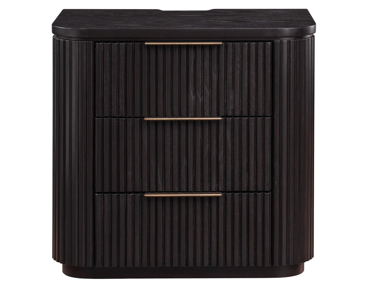 Henry Reeded 3-Drawer Nightstand with USB & Electric Outlets, Espresso Finish by Steve Silver at Eve Furniture