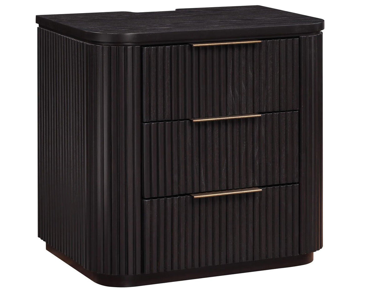 Henry Reeded 3-Drawer Nightstand with USB & Electric Outlets, Espresso Finish by Steve Silver at Eve Furniture