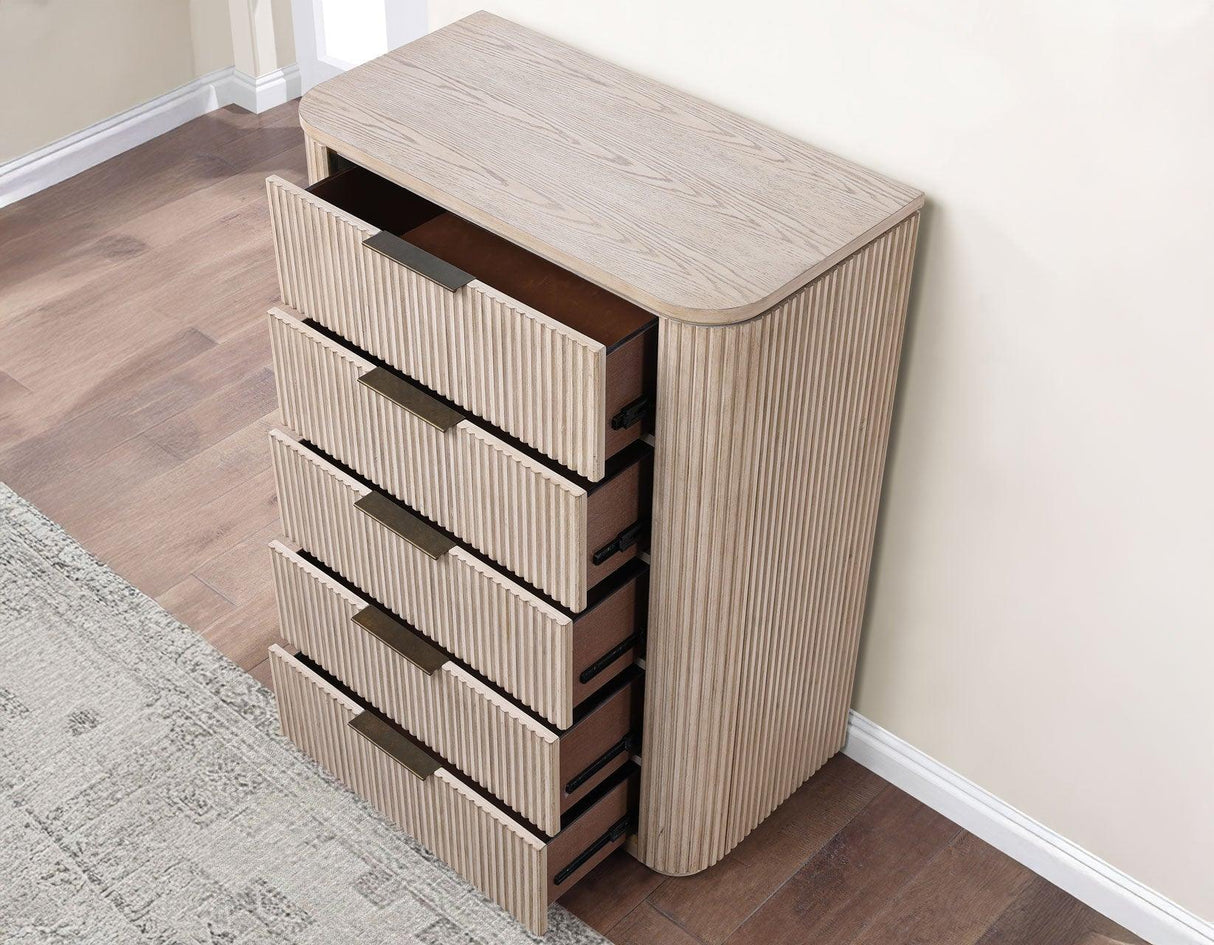 Henry Reeded King 4-Piece Bedroom Set, Tan Finish by Steve Silver at Eve Furniture