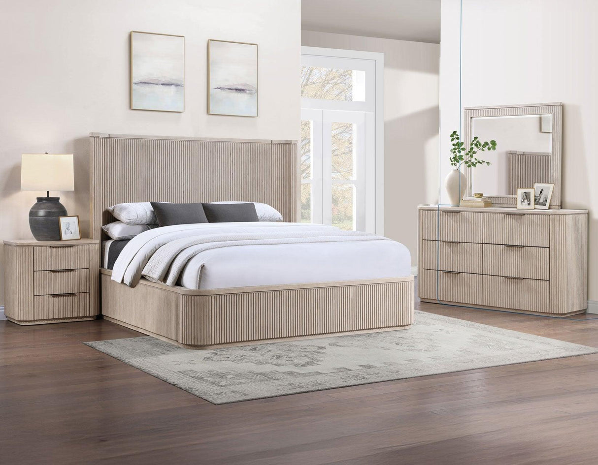 Henry Reeded Queen 4-Piece Bedroom Set, Tan Finish by Steve Silver at Eve Furniture