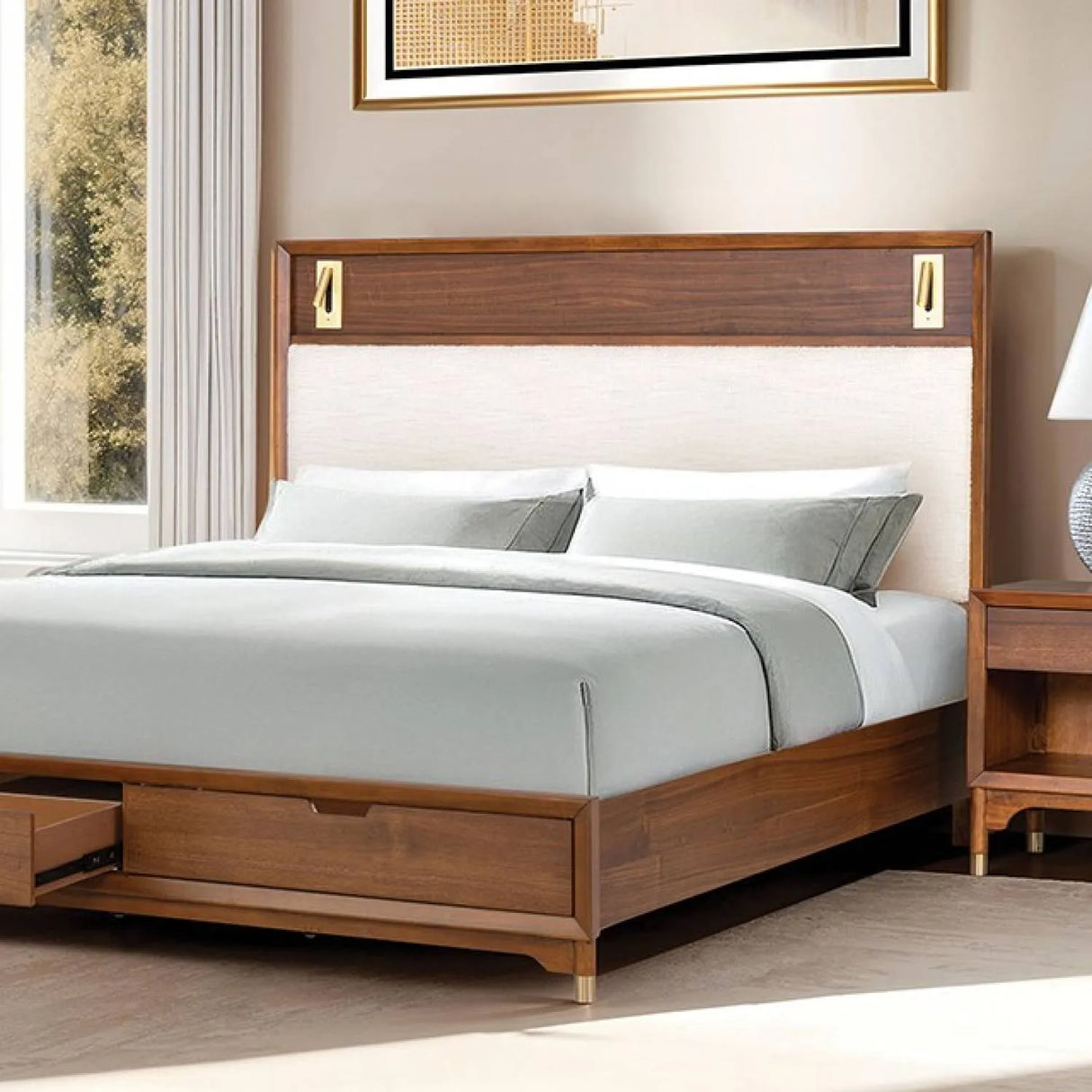 Hepburne Walnut 4-Piece Queen Storage Bedroom Set by Furniture of America at Eve Furniture