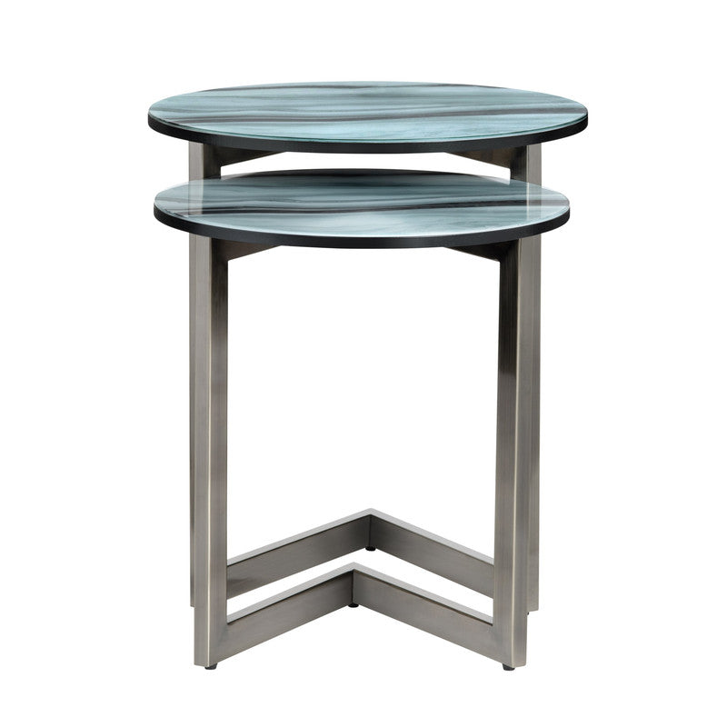 Hereford Green/Silver 2-Piece Nesting Tables by Crestview at Eve Furniture